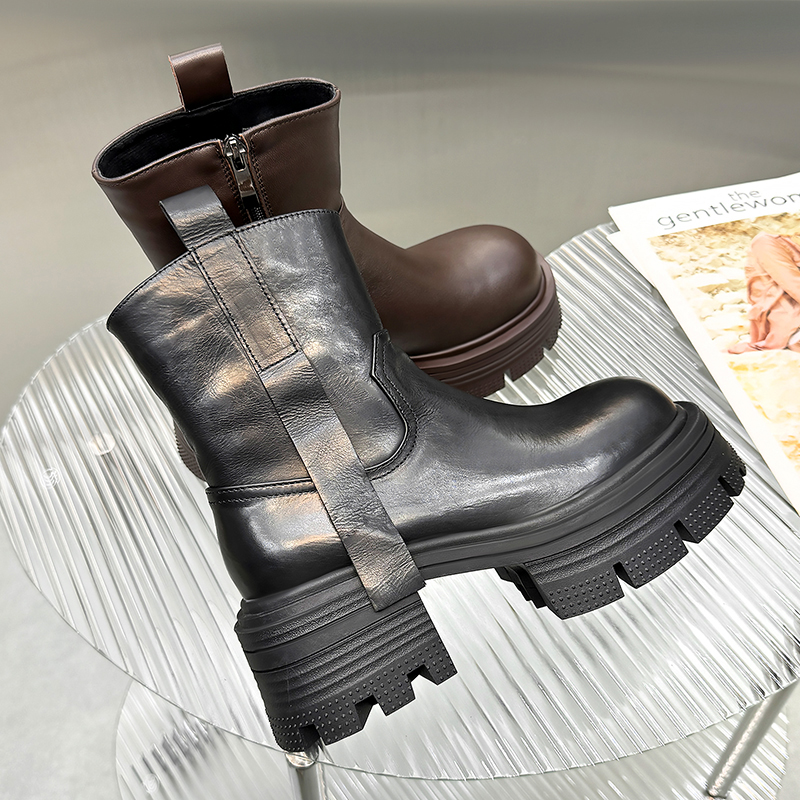胎牛皮增高厚底真皮显瘦马丁靴女
