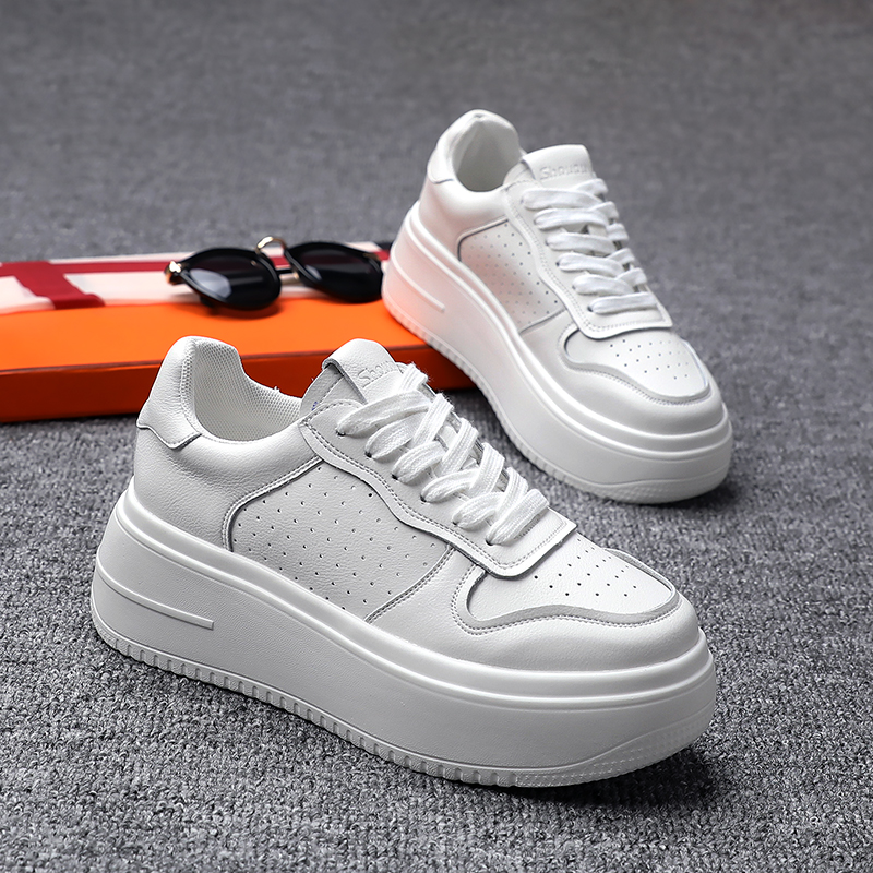 欧洲站打孔透气厚底运动小白鞋