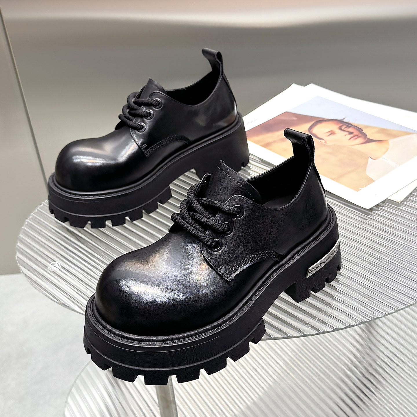 胎牛皮厚底增高小皮鞋女2025秋冬新款英伦风大头鞋系带单鞋乐福鞋,女鞋,深口单鞋,淘宝优惠券,粉丝福利购,淘宝优惠卷