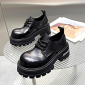 女2025秋冬新款 英伦风大头鞋 系带单鞋 胎牛皮厚底增高小皮鞋 乐福鞋