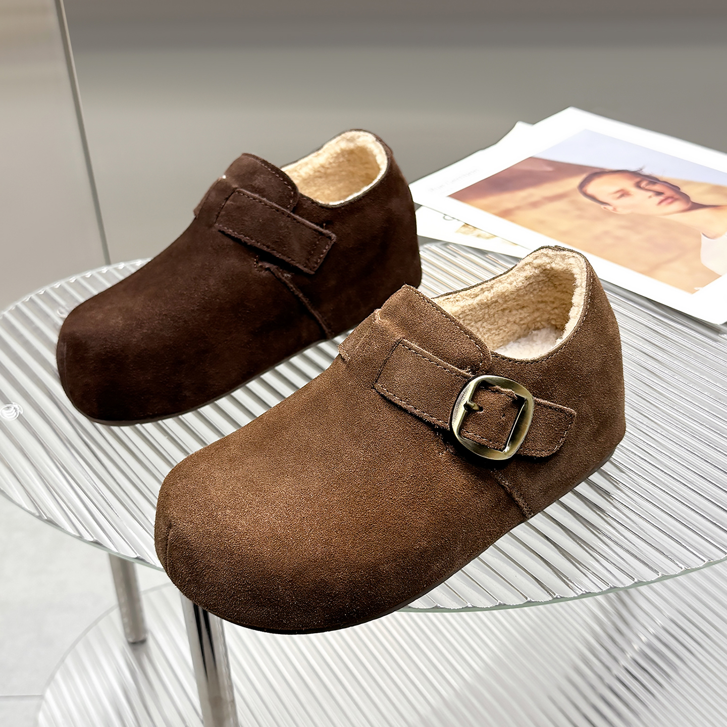 山山内增高搭扣舒适磨砂皮勃肯鞋