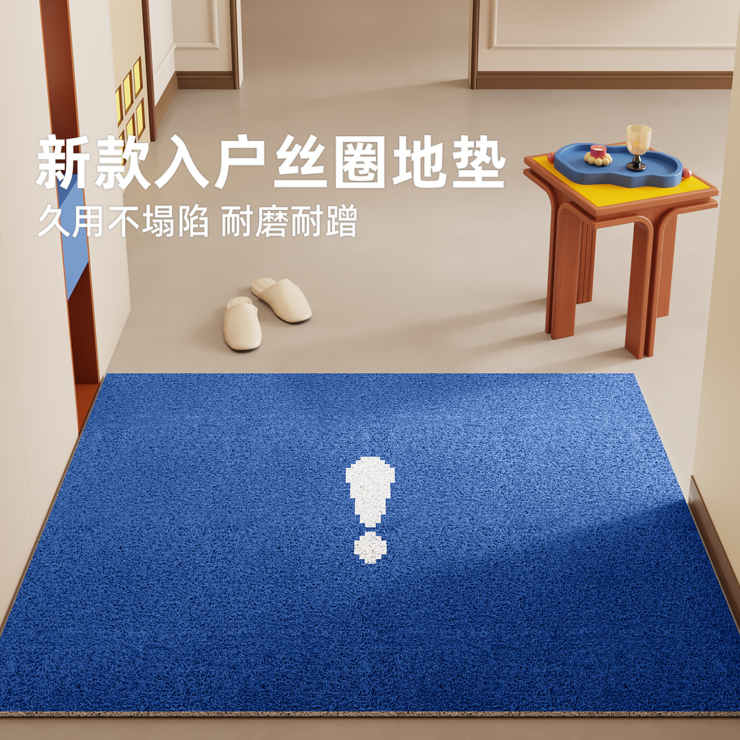 2026新款入户门地垫丝圈进门脚垫玄关毯蓝色防滑刮泥蹭土门口脚垫