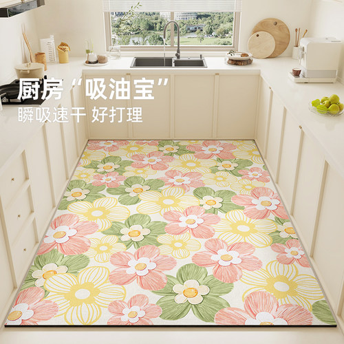 清新花朵厨房满铺加厚硅藻泥地垫