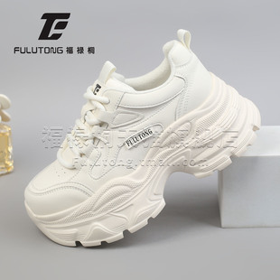 福禄桐白色厚底老爹鞋女冬季加绒时尚休闲运动鞋增高小个子轻便鞋