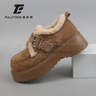 福禄桐厚底勃肯鞋女冬季加绒保暖雪地靴女士休闲毛绒内里防寒棉鞋
