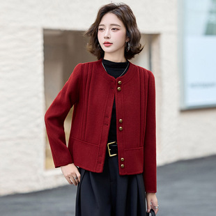 小香风红色双面呢羊毛大衣女2026冬季新款流行气质妮子外套小个子