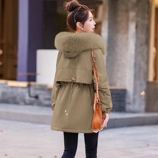 大毛领派克棉服女款冬季新款好看收腰棉衣中长款棉袄加绒加厚外套