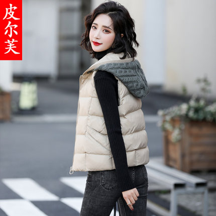 针织连帽棉马甲外套女短款2024年冬季新款韩版宽松显瘦羽绒棉马夹