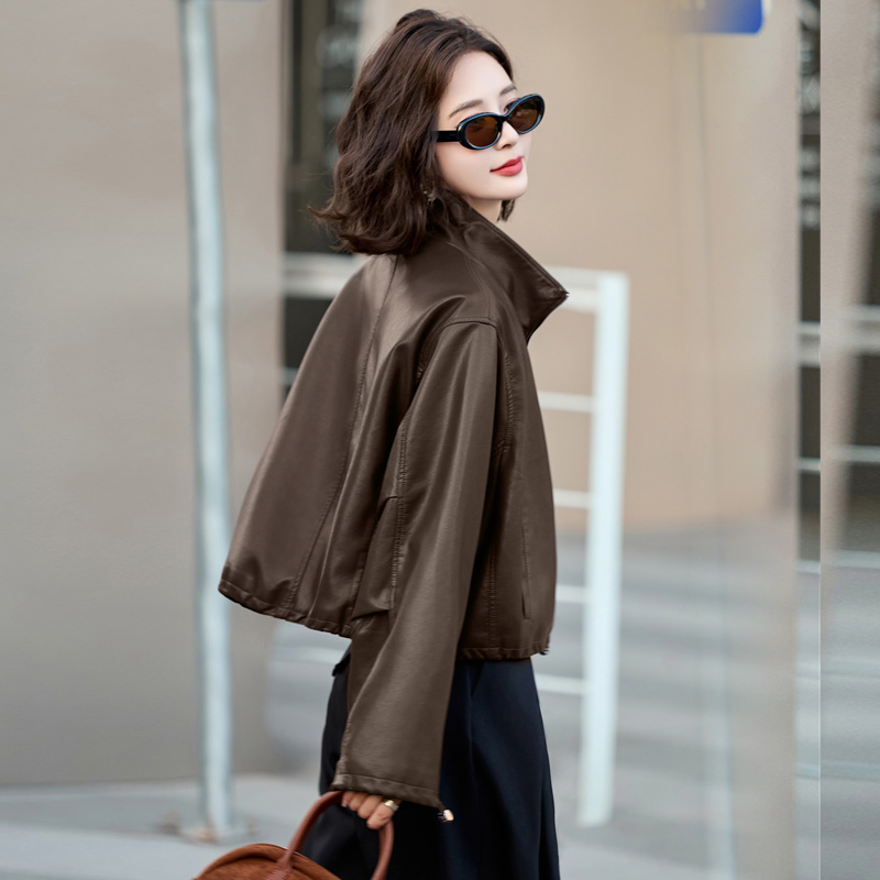 安哥拉红皮衣外套女小个子