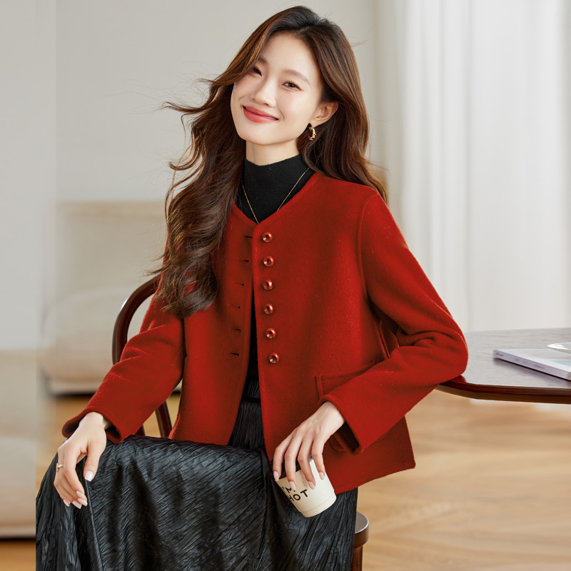 皮尔芙双面呢大衣短款小个子