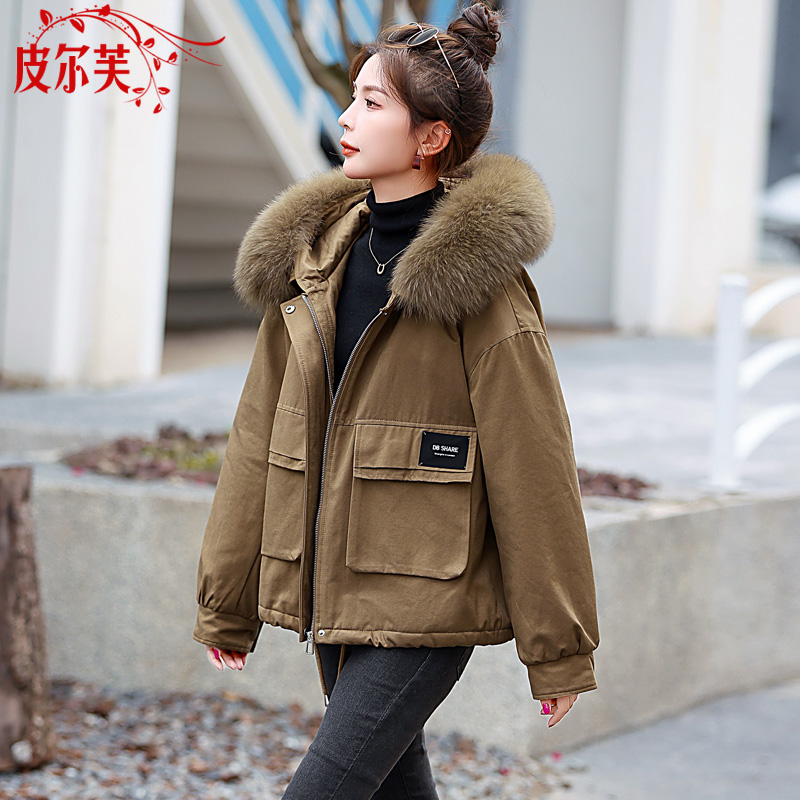 真毛领加厚加厚工装派克服女装