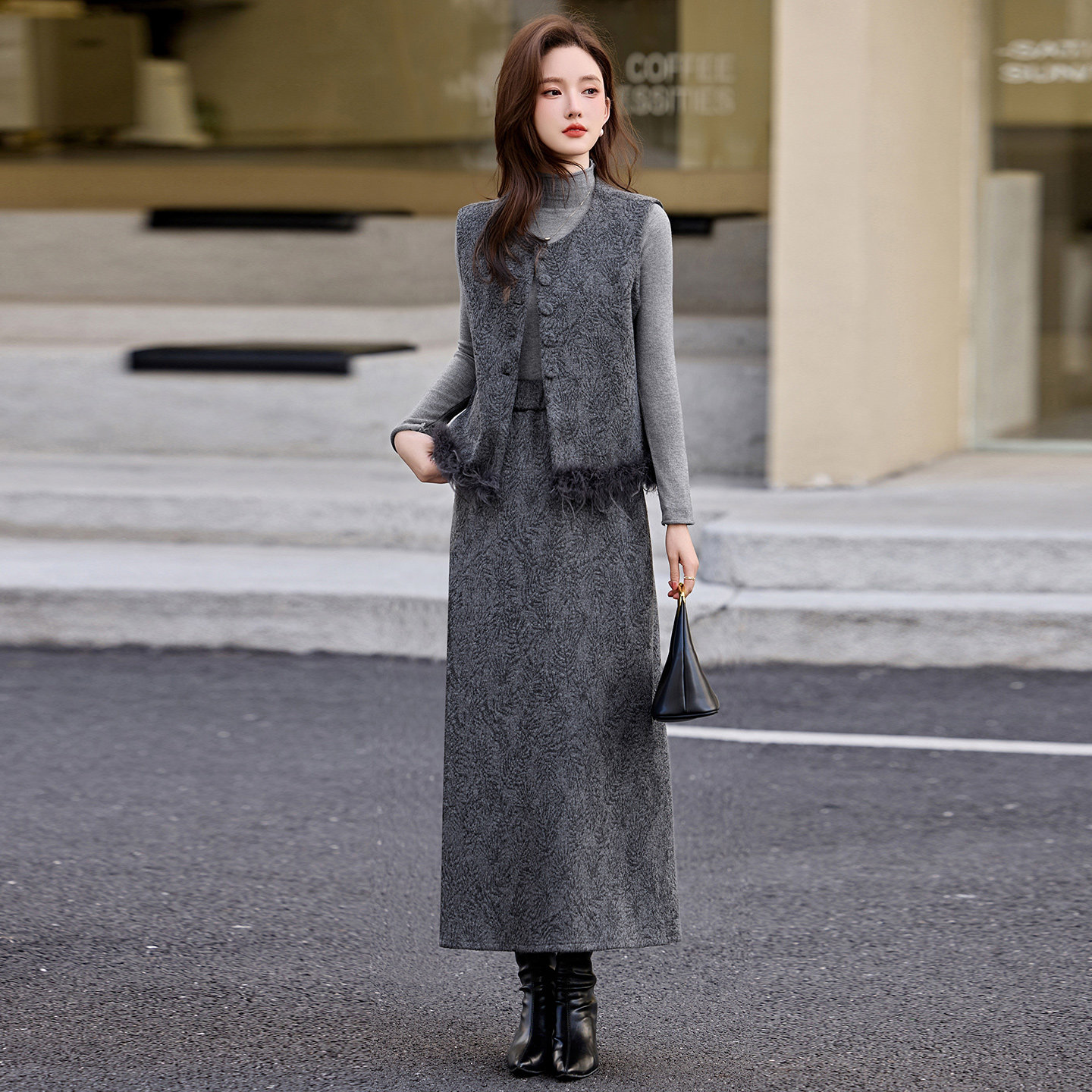 小香风连衣裙搭配套装女2025冬新款时髦气质马甲T恤半身裙三件套,女装/女士精品,时尚套装,淘宝优惠券,粉丝福利购,淘宝优惠卷