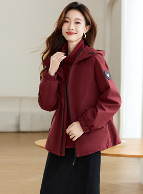 安哥拉红派克服外套短款女