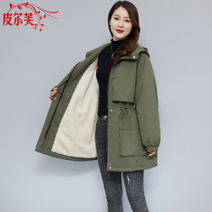 收腰设计感棉衣中长款 新款 外套 2024冬季 军绿色加厚加厚派克服女装