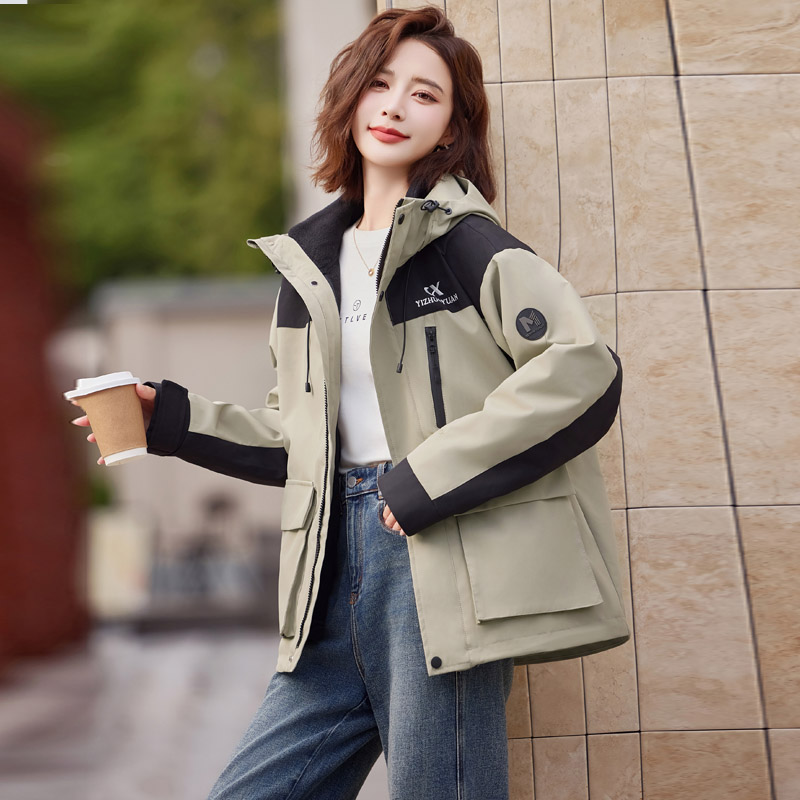 小个子撞色派克服女装冬季