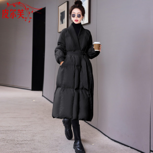 外套 收腰90白鸭绒长款 高端流行黑色过膝加厚保暖羽绒服女冬季 新款