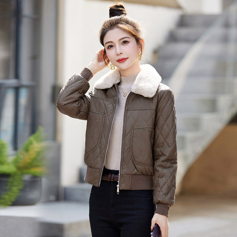 夹棉皮衣外套短款女装小个子2024冬季新款休闲可脱卸毛领PU皮棉衣,女装/女士精品,皮衣,淘宝优惠券,粉丝福利购,淘宝优惠卷