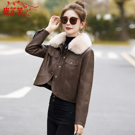 小个子加厚棉衣皮衣短外套冬季新款今年流行加绒棉服pu皮棉袄女士