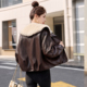 加绒加厚皮衣外套短款 宽松休闲PU皮棉服翻领外套 新款 女装 2025冬季