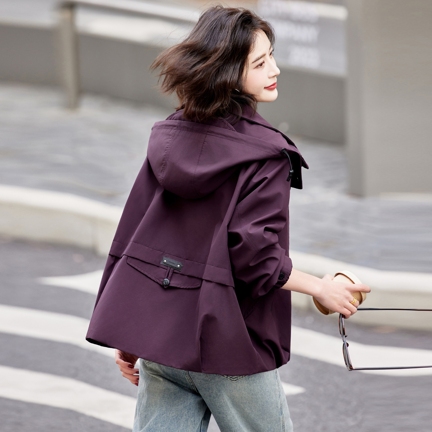 小个子纯色连帽外套女装