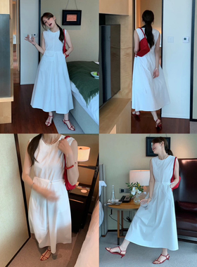 !【F.THREE三姐妹】圆领百搭休闲背心连衣裙(配包包)  18823#  XJ