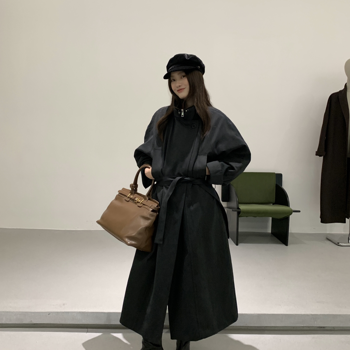 F.THREE三姐妹-设计感假两件通勤宽松夹棉外套风衣(配腰带)99229