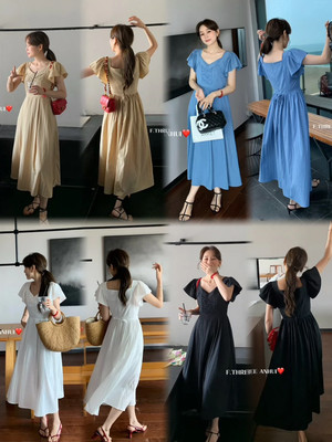 【三姐妹】韩系设计感收腰修饰比例泡泡袖连衣裙  18816#  XJ