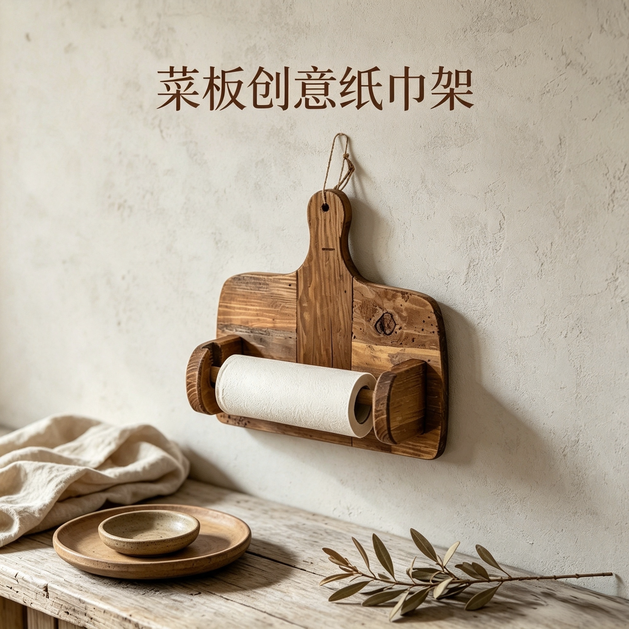 实木卷纸架厨房卫生间纸巾架餐厅创意装饰抹布挂架咖啡角创意摆件