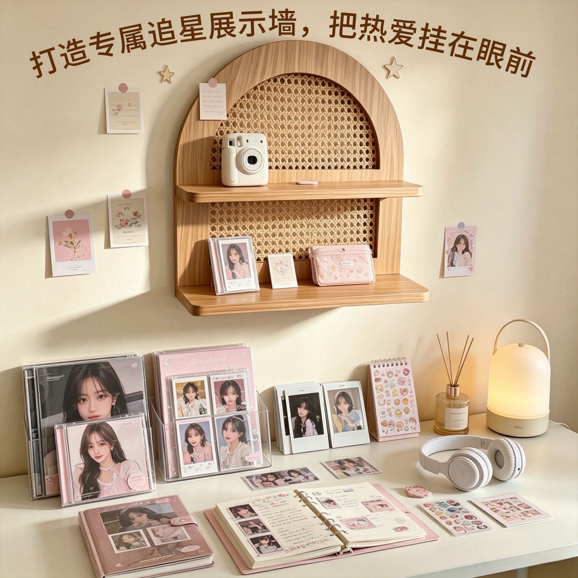 实木壁挂式置物架客厅卧室背景墙摆件装饰架小玩偶手办陈列架收纳