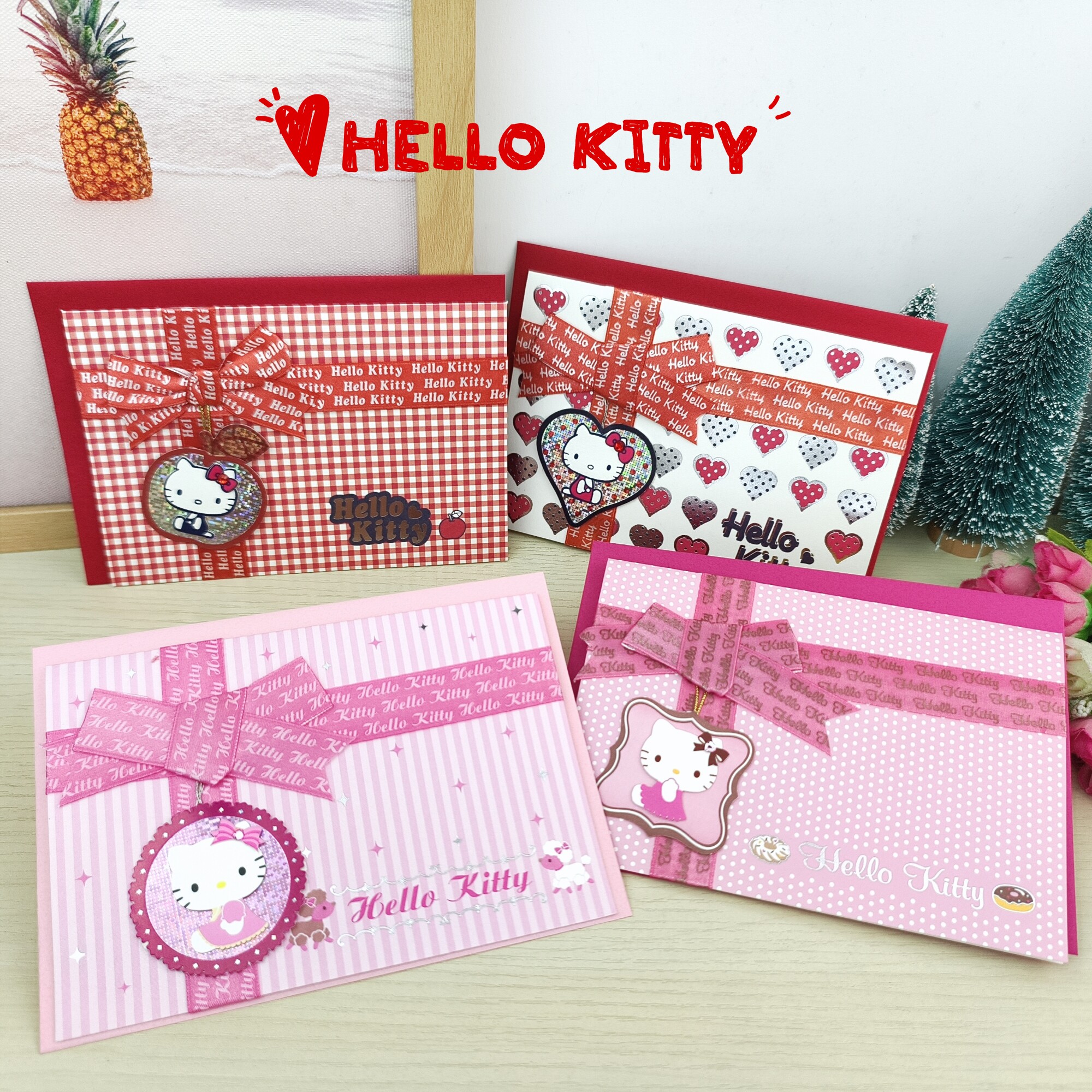 台湾创意凯蒂生日祝福感谢万用卡片缎带可爱KT控HelloKitty猫贺卡