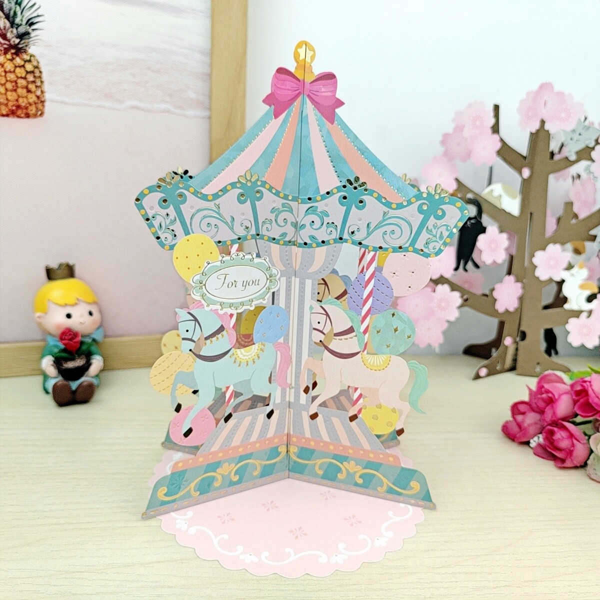 韩式创意旋转木马万用立体贺卡治愈礼物宝宝童话生日精致祝福卡片