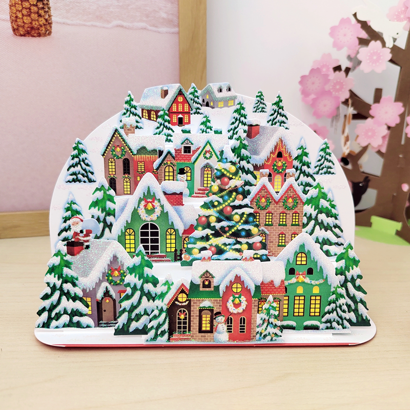 台湾创意3D圣诞节立体祝福贺卡平安夜城市雪景Christmas卡片