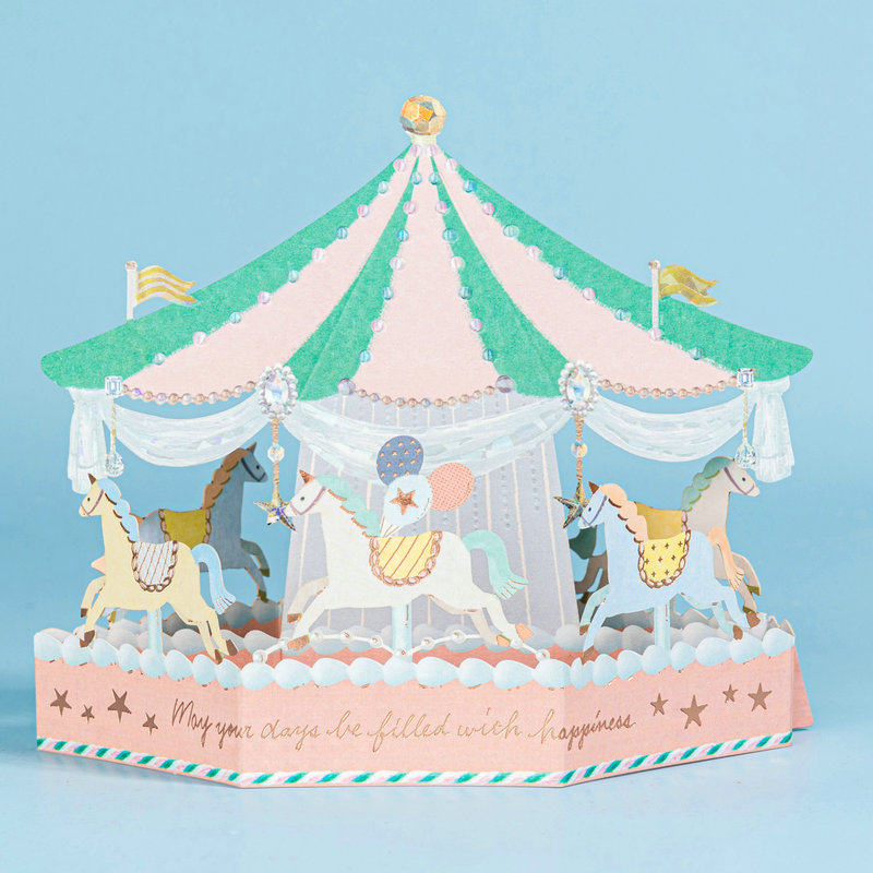 韩创意万用立体贺卡手工节日礼物宝宝儿童生日祝福卡片旋转木马