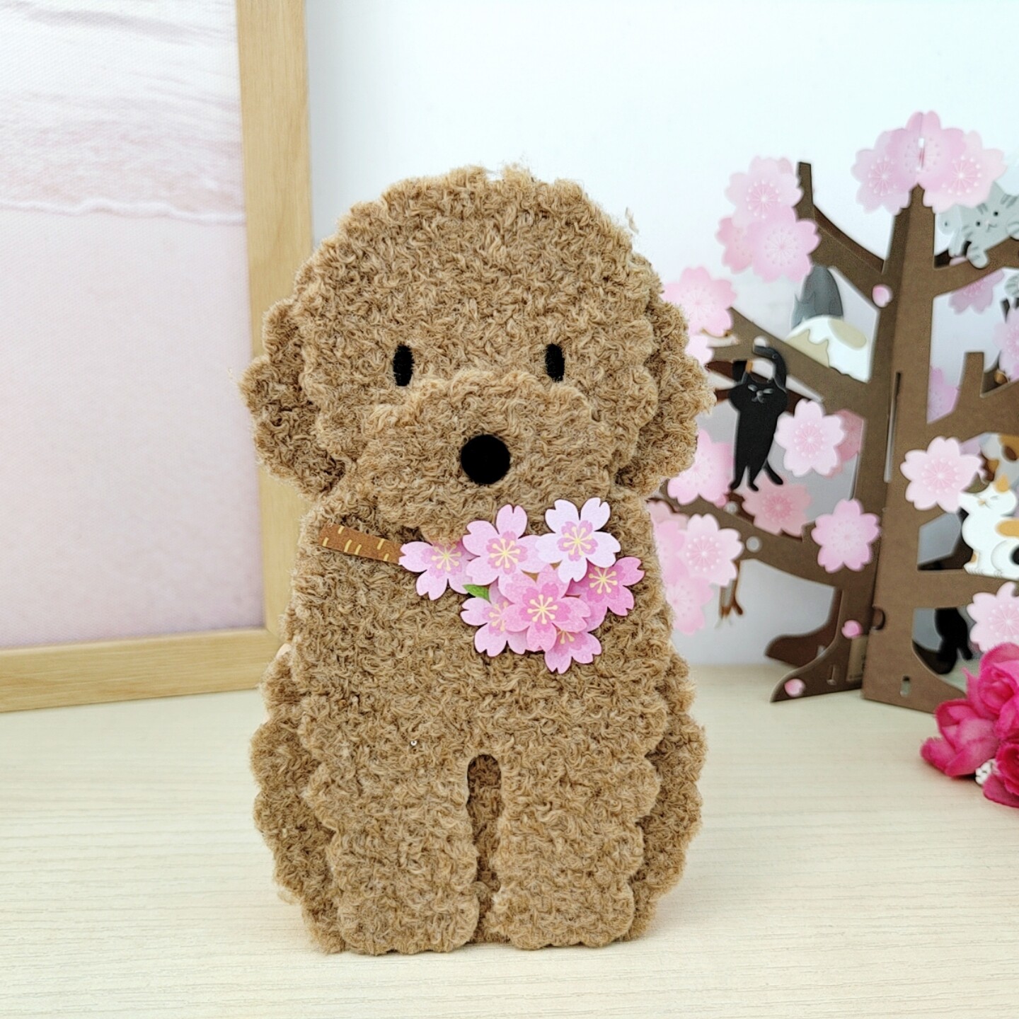 三丽鸥创意毛绒樱花泰迪小狗感谢老师卡片贵宾犬宠物立体祝福贺卡