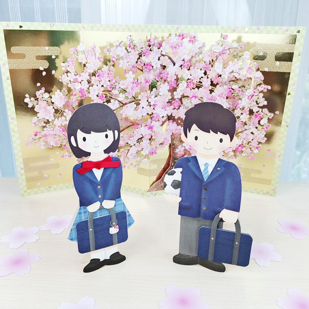 MOKA日本购创意中学生入学祝福贺卡开学庆祝异形加油卡片制服男女
