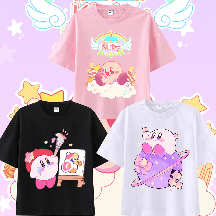 日系卡通动漫星之卡比纯棉短袖T恤衫洋气时髦中大童宽松儿童上衣
