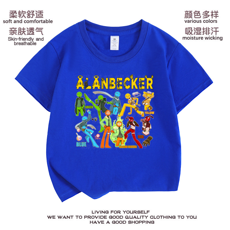 新款AlanBecker火柴人五人组童夏装半袖上衣纯棉短袖T恤男女百搭