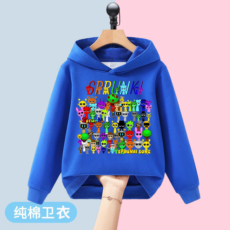 sprunki节奏盒子周边衣服儿童长袖加绒连帽卫衣秋冬季男女童套装