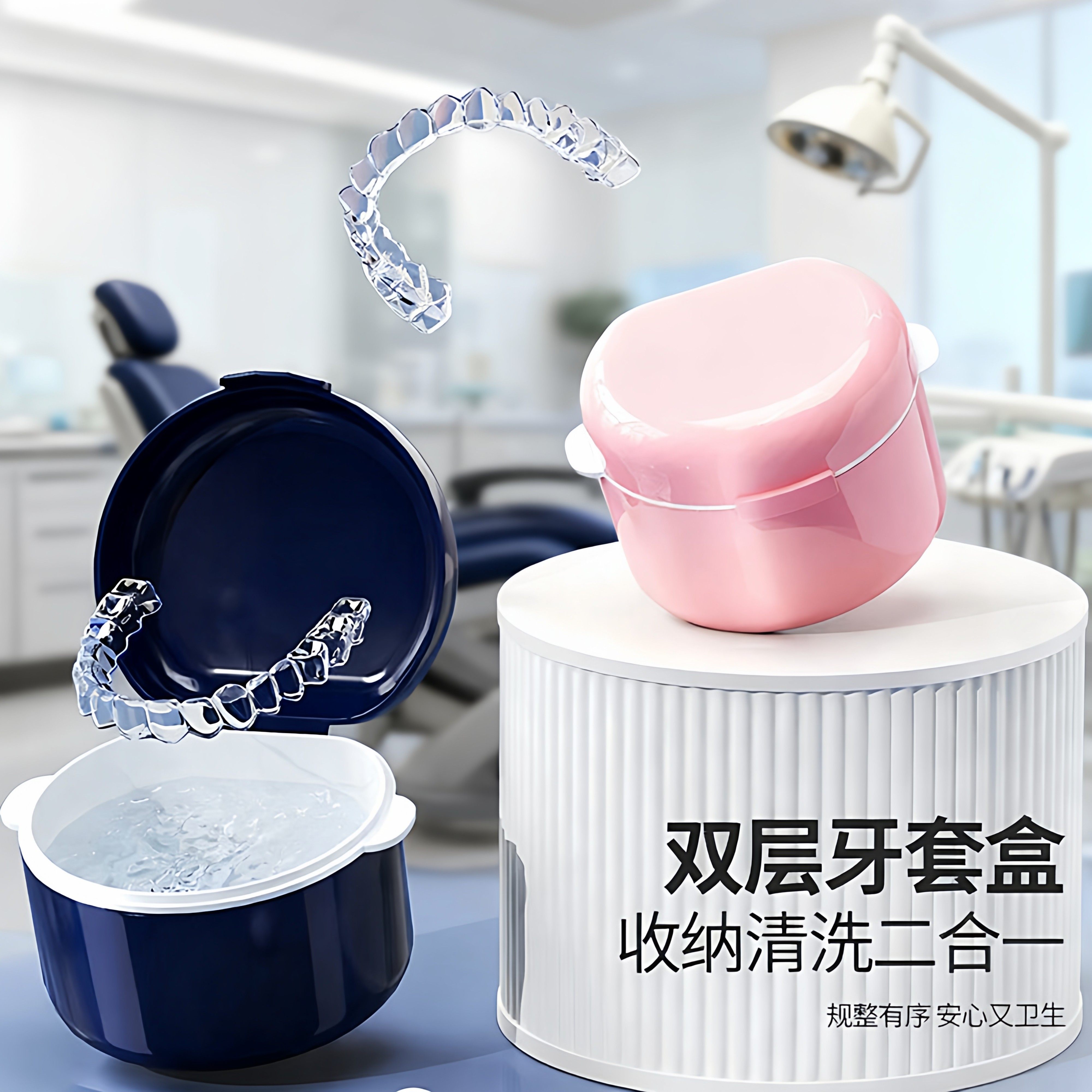 牙套收纳盒正畸矫正保持器浸泡清洁清洗放假牙便携带隐形牙套盒子
