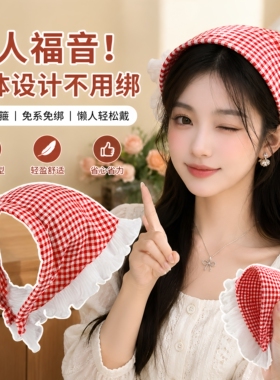 明星同款绿色蕾丝发箍款儿童田园风公主包头三角巾海边度假拍照