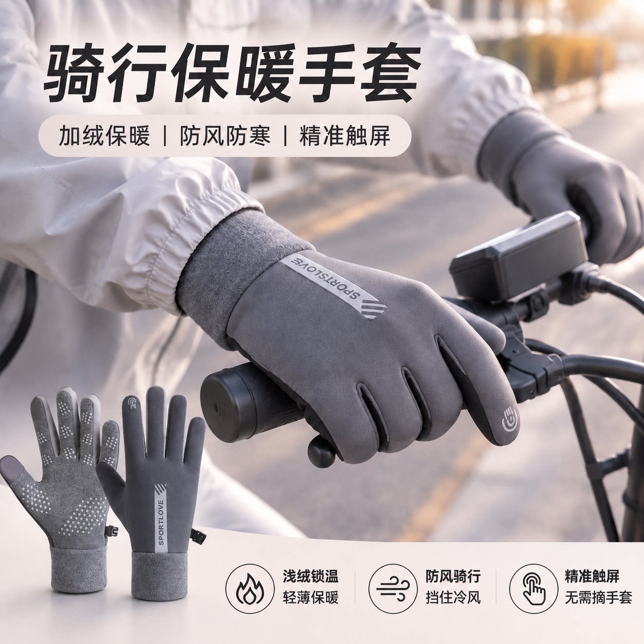 冬季防风防水加绒保暖触屏秋冬季户外电动车手套防滑骑行专用手套