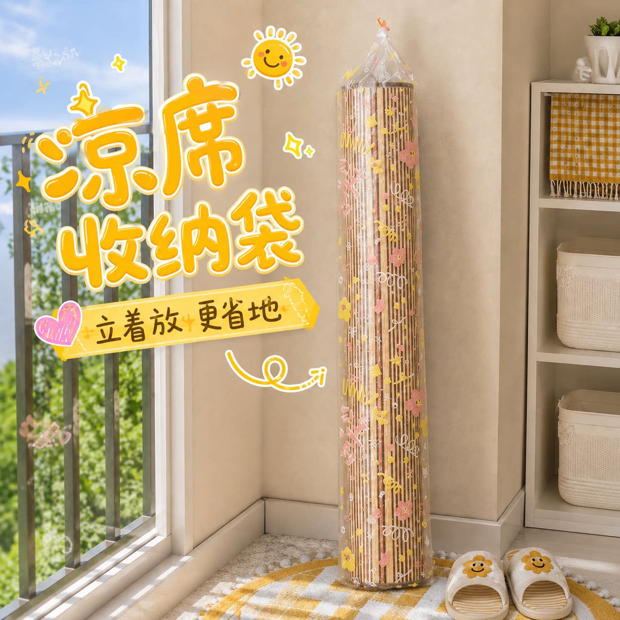 凉席收纳袋防潮防水直筒竹席套席子草席防尘袋子家用pe束口袋收纳