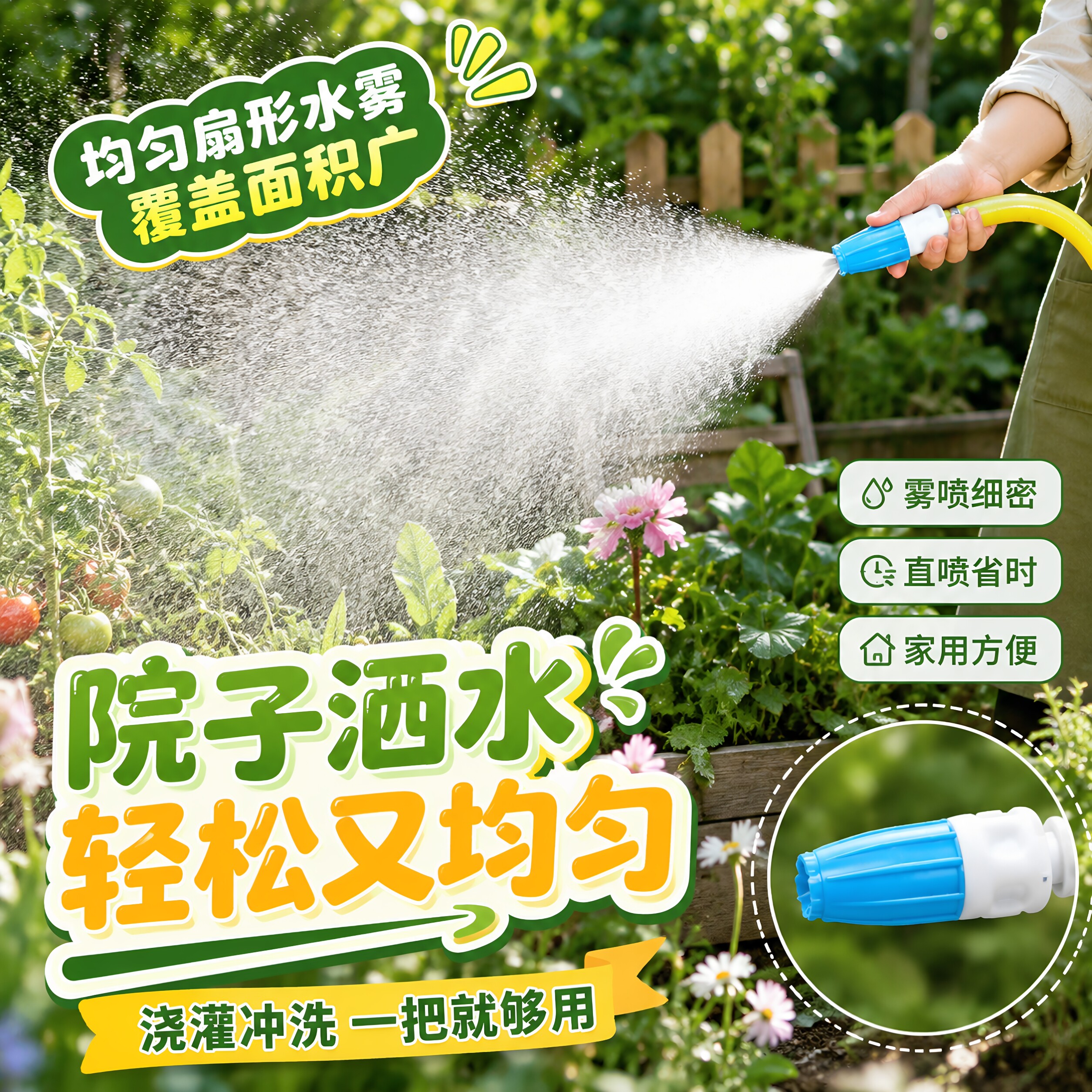 园艺浇花喷雾喷头浇菜雾化喷枪4分6分1寸1.2寸可调节增压水枪喷头
