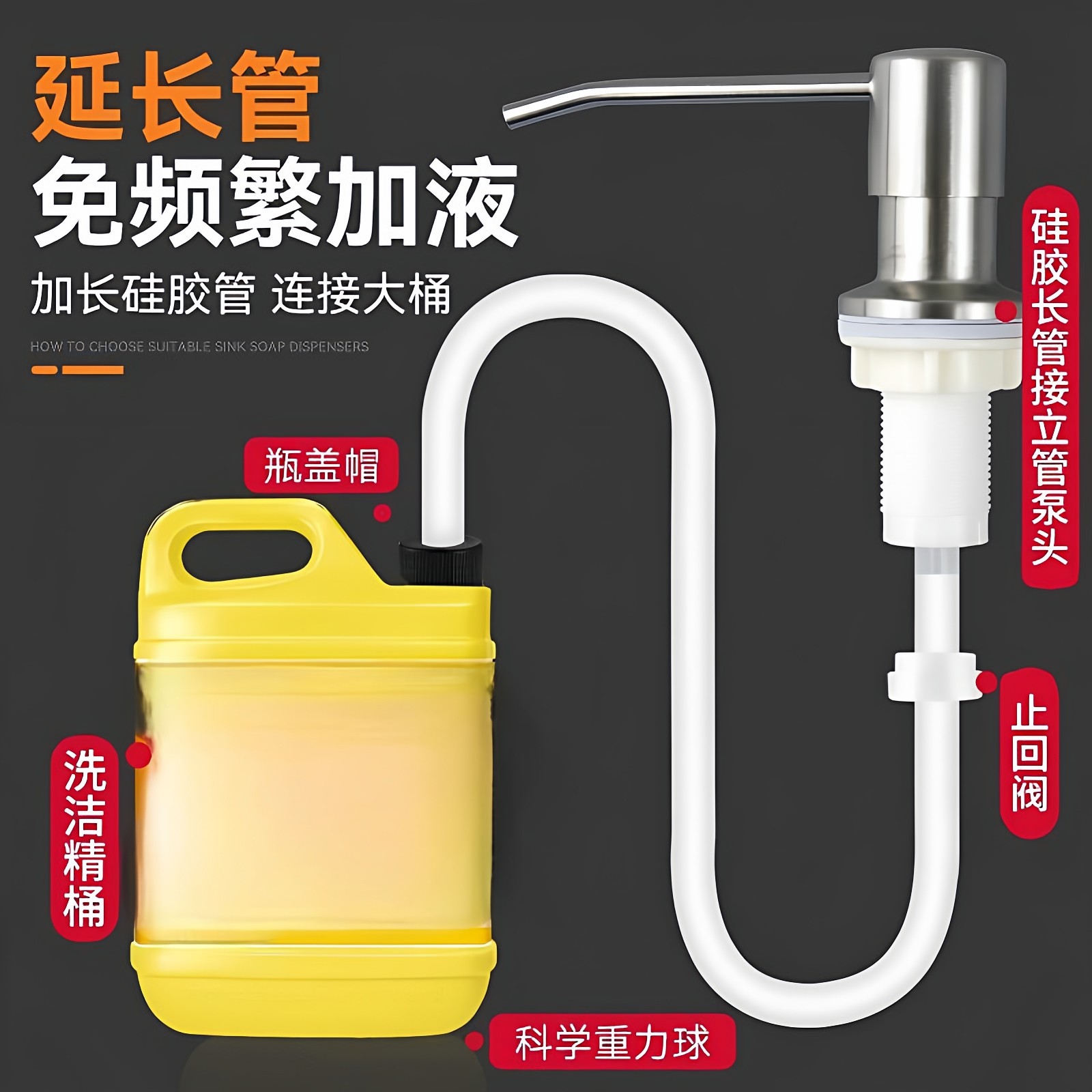 厨房洗洁精压取器洗菜盆水槽按压器皂液器延长管水池洗涤剂瓶泵头,家装主材,水槽皂液器,淘宝优惠券,粉丝福利购,淘宝优惠卷