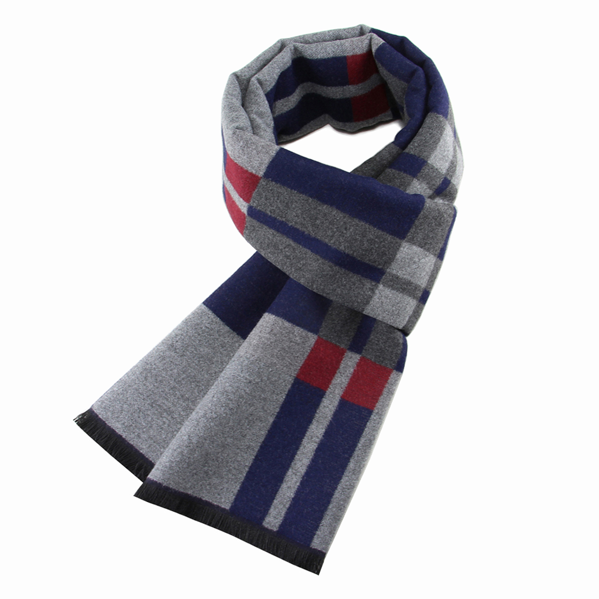 新款男士羊毛围巾秋冬季保暖格子高档羊绒简约长款送礼物加厚围脖