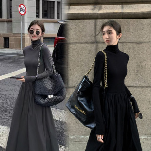 感赫本洋气连衣裙女春装新款韩版显瘦过膝内搭长裙子