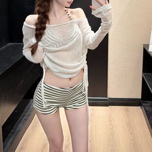 游泳衣女 罩衫 新款 比基尼性感辣妹风分体三件套泳衣保守显瘦长袖