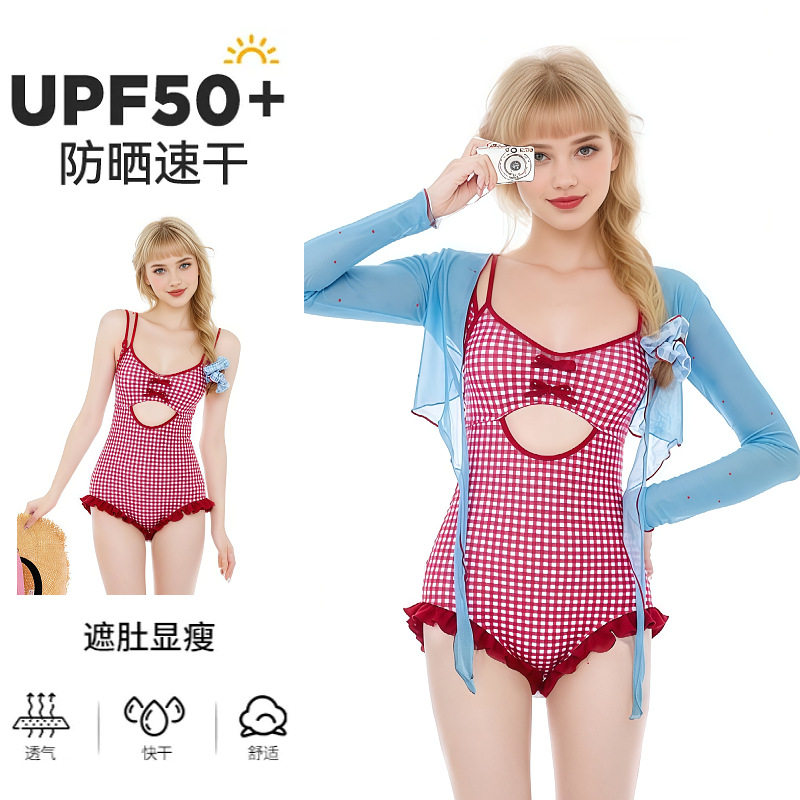 连体泳衣女款长袖防晒保守学生运动可爱日系女孩游泳衣泡温泉