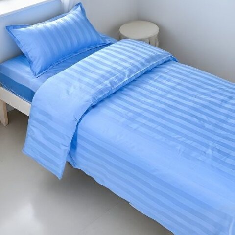 全棉蓝缎条 竖条纹 床单 单件 被套医院珍所大学生宿舍被罩三件套