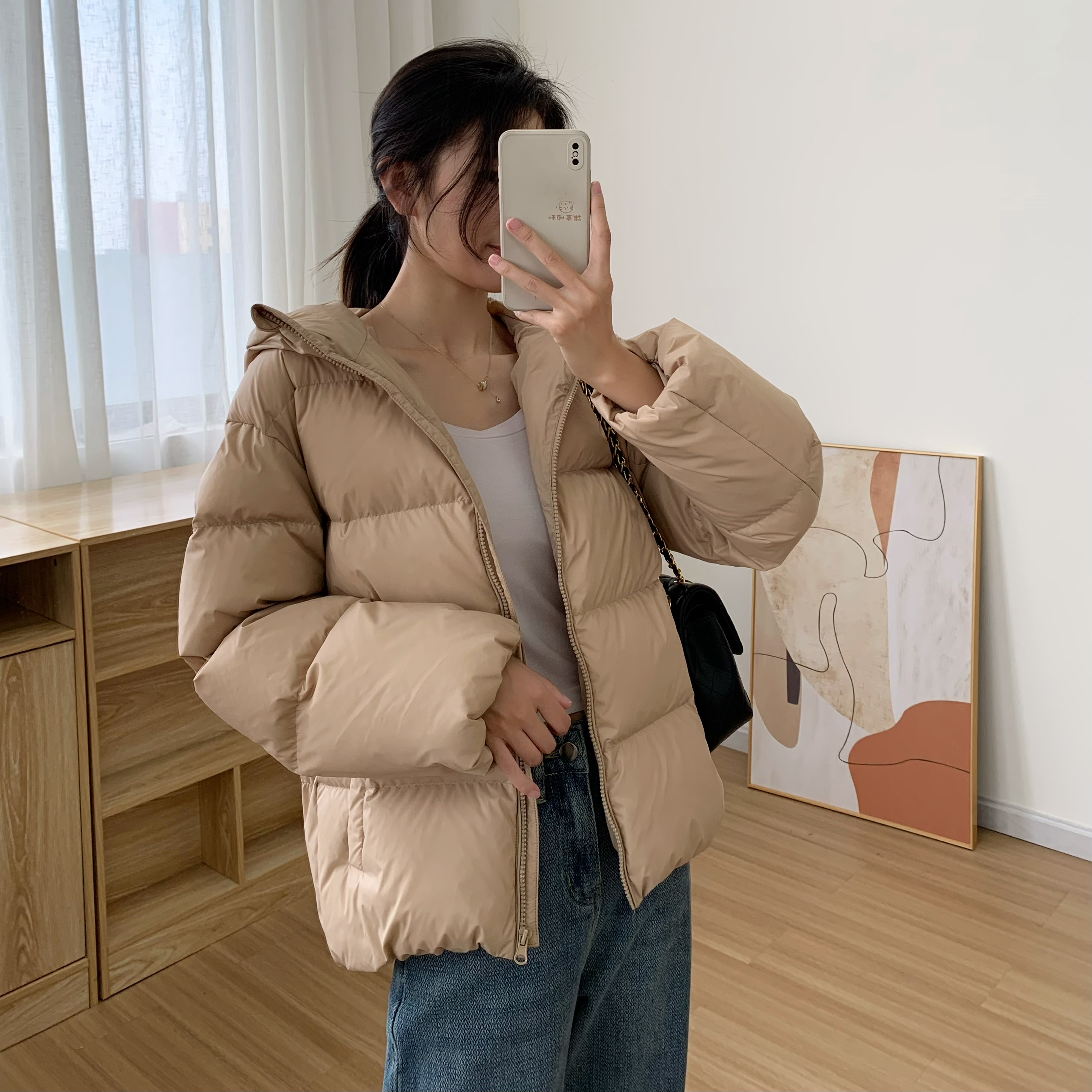 吻你一生简约舒适连帽95白鸭绒